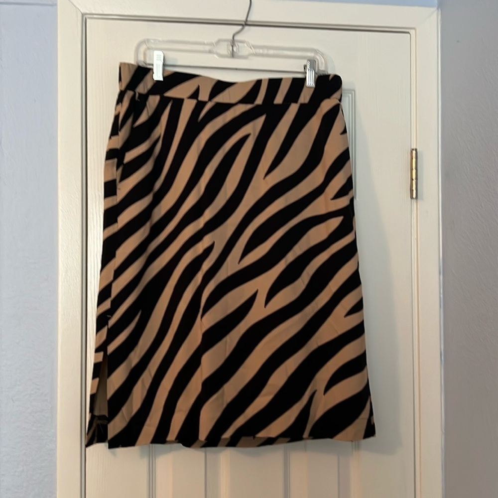 Ann Taylor Black and Tan Zebra Print Midi Skirt